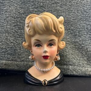 1950s Rubens 4105 Japan Ceramic Blue Eyed Lady Head Vase With Pearls